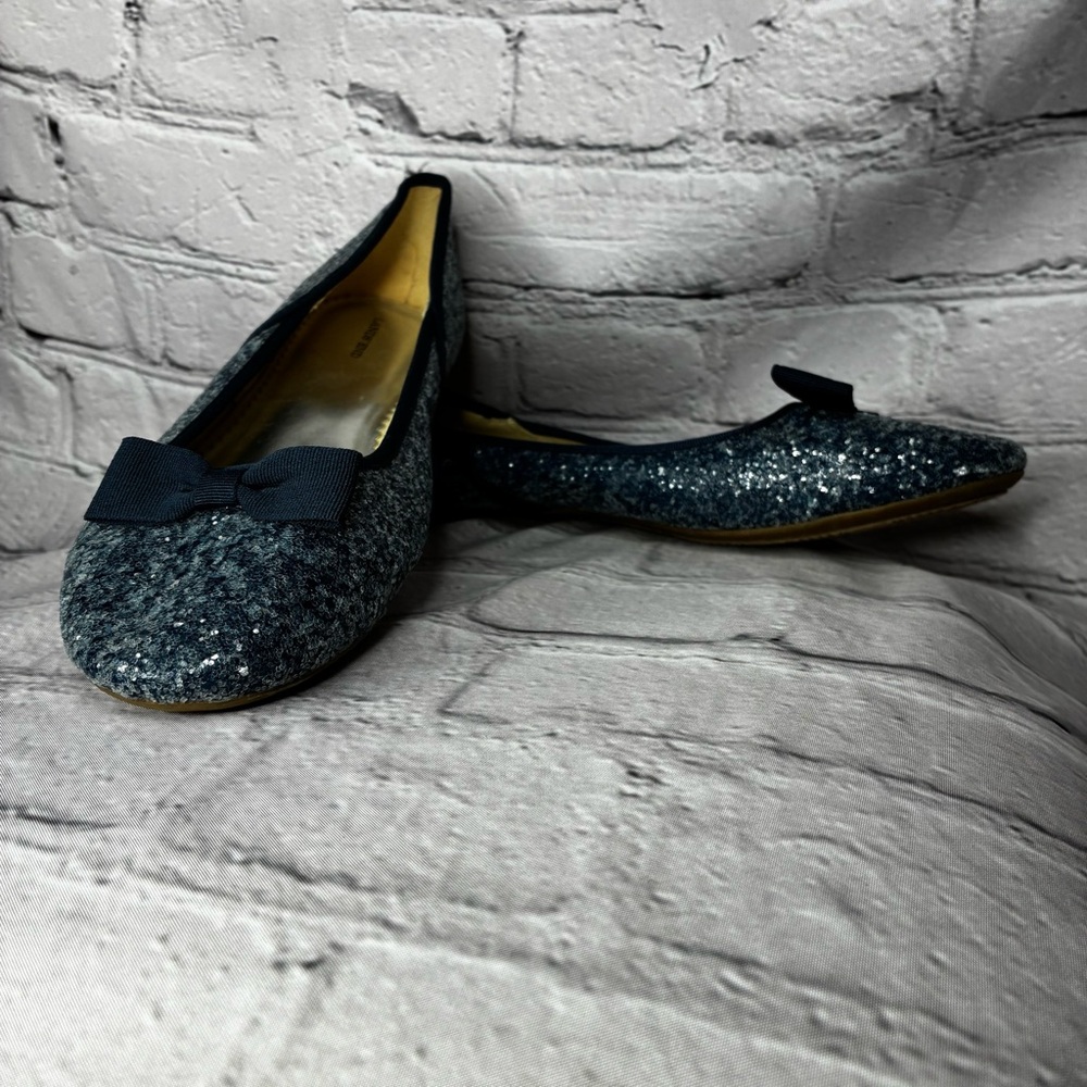 Lands' End Women’s Blue Sequin Glitter Ballet Flats w/Bow Round Toe Slip On Sz 7 - Picture 2 of 10
